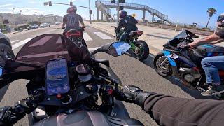 Yamaha R6 Rides Through PCH to INSANE Car Meet