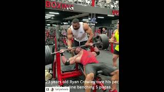 Video of Ryan Crowley tore his pec while benching 5 plates. 😨😱