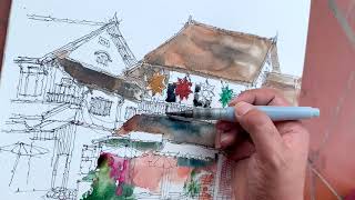 On-site [Sketching & watercolor] the old town of Luang Prabang EP30