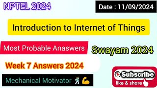 Introduction to Internet of Things WEEK 7 Quiz | Assignment 7 Solution | NPTEL | SWAYAM 2024