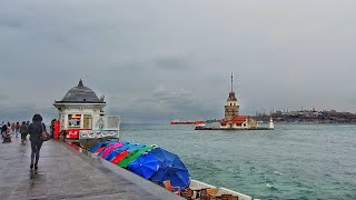 Walking in rainy and windy Istanbul | Üsküdar to Harem Bus Terminal with Umbrella ☂