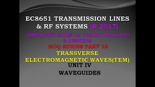 EC8651 MCQ | Transverse electromagnetic wave | TEM waves | Transmission lines and RF systems MCQ |