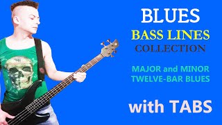 BLUES BASS LINES with TABS | 8 Examples on Major & Minor 12 BAR BLUES