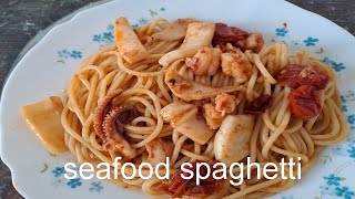 Seafood spaghetti in cherry tomatoes Italian way