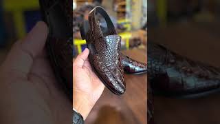 Brown Double Shaded Crocodile Leather Handmade Leather Sole Peshawari Chappal.