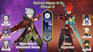 C6 Pyro Razor Overload Team & C4 Diluc Vaporize | Spiral Abyss 4.3 | Fullstar | Genshin Impact