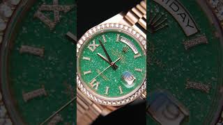 Rolex President Day Date Rose Gold Green Aventurine Diamond Watch 128345 l SwissWatchExpo