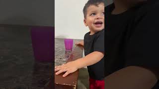 Toddler spills his juice and drinks it off of the table 🤣 #shorts