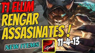 T1 Ellim Plays RENGAR Jungle Great KDA 11-4-13 Challenger Gameplay vs Karthus - New Items Season 11