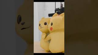 Two adorable Pikachu Pokemon are cuddling a sweet #pikachu #short 3D animation in a realistic style