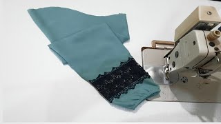 طريقة خياطة كم بدانتيل و مطاط.Sleeve stitching with elastic and lace.