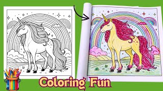 Unicorn & Rainbow | Cute Coloring Page | Coloring Fun For Kids  #coloringforkids  #coloringfun