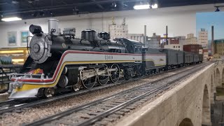 Santa Fe Valley Flyer 4-6-2 Hauls Short Troop Train 2 Rail O Scale