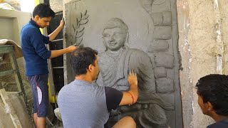 Buddha wall Mural painting Process | Fiber Mural for elevation design | Art Tech