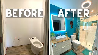 We built a SMALL BATHROOM from SCRATCH! DIY Basement Bathroom + Decor & Organizing