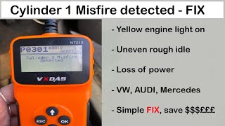 Cylinder 1 Misfire Detected - Error code P0301 - VW polo, Audi, Toyota, Mercedes. FIX