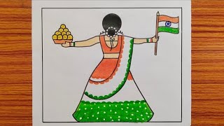 A Traditional Girl Celebrates Independence Day Drawing / Independence Day Drawing / Har Ghar Poster