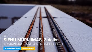 Sienų mūrijimas / 3 dalis / Armavimas tarp 4-5 blokelių eilių / Statom namą patys / E6