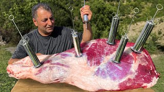 Filled the GIANT BEEF LEG with a Citrus-Cherry MIXTURE using SYRINGES! VERY DELICIOUS DELICACY