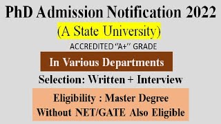 PhD Admission 2022 |PhD Vacancy  in a State University |PhD Admission in Devi Ahilya Vishwavidyalaya