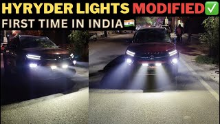 India's 1st HYRYDER Hybrid Headlights MODIFIED with CUSTOM Super BRIGHT LED Setup ✨💯| CAR MAN INDIA