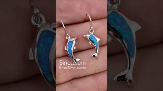 🐬 Greek Blue Opal Dolphins Silver Earrings 🇬🇷 🔗 sirioti.com