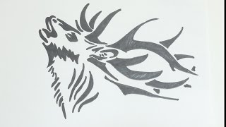 How to draw deer head tribal tattoo