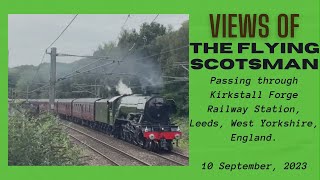 The Flying Scotsman passing through Kirkstall Forge Railway Station, Leeds, UK - 10 September, 2023