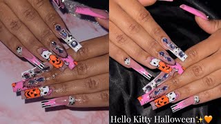 HELLO KITTY HALLOWEEN NAILS | ACRYLIC NAIL TUTORIAL | HALLOWEEN NAIL ART 🩷🩷