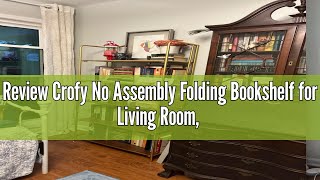 Review Crofy No Assembly Folding Bookshelf for Living Room, 5 Tier Gold Collapsible Book Shelf for H