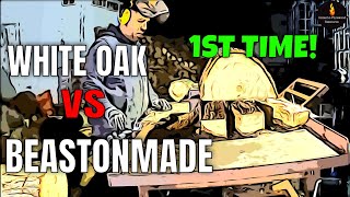 FIRST TIME SPLITTING WHITE OAK WITH THE BEASTONMADE - #HOMEMADEWOODSPLITTER