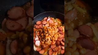 Jerk sausage & Beans with Fritters and Grapes.