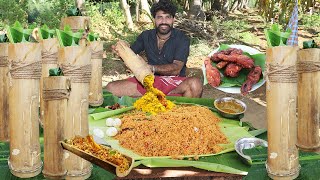 Mouth-watering Bamboo Biryani for ONE MAN Eating  Lunch| Bamboo Chicken Biryani |Easy Biryani |Cookd