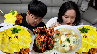 간단하게 김치볶음밥 만들어서 보들보들 계란국하고 같이 먹어요~/korean home meal mukbang/집밥