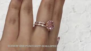 Vintage Floral Champagne Peach Sapphire Bridal Set in Rose Gold