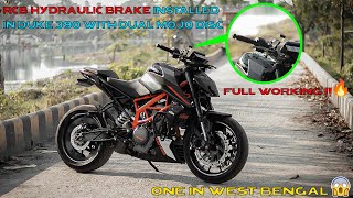 RCB HYDRAULIC BRAKE INSTALLED IN DUKE 390 WITH DUAL MOJO DISC | FULL WORKING 🔥 | ONE IN WEST BENGAL