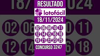 🔥 🍀 LOTO FACIL hoje - 18/11/2024 - Resultado concurso 3247