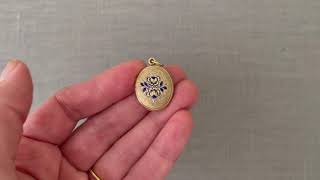 NAVY BLUE ENAMEL ROSE ANTIQUE LOCKET