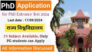 PhD New Application 2024 | Entrance Exam for only PG| Government University| PhD Admission 2024