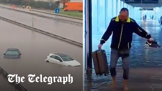 Barcelona on ‘extreme danger’ red alert as airport flooding cancels flights