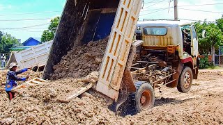 Amazing dump truck loading soil machine dozer