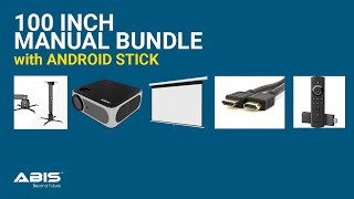 100" Manual Projector Screen & Projector  Bundle with Android TV Stick for Home - Complete Set