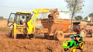 Jcb 3dx  and Tractor Loading Mud in Bricks Soling Machine Atteched Massey and John Deere Tractor