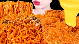 ASMR MUKBANG｜SPICY FIRE NOODLES & KFC CHICKEN & CHEESE SAUCE 불닭볶음면 & KFC 치킨 & 치즈소스 EATING SOUNDS 먹방