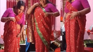 How To Drape Silk Saree With small Pleate | Aunty Saree Draping Style