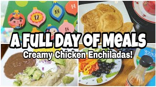 CREAMY CHICKEN ENCHILADAS | Full Day of Meals | Super Easy Pumpkin Pancakes!