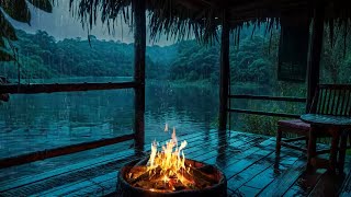 ⛈️Cozy Rainy Balcony⚡Soothing Sounds of Fireplace &Thunderstorm Lulling You to Sleep, Healing🌧️