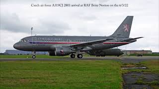 Czech Republic air force A319CJ 2801 arrival at RAF Brize Norton on 6/3/22