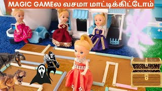 இந்த Game board உள்ள பேய்👻 Dinosaurs🦕லாம் இருக்கு😱Barbie Fun Tamil|Barbie show tamil|Barbie tamil