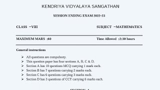 Class 8 Maths Final Exam Question Paper (2022 - 2023)